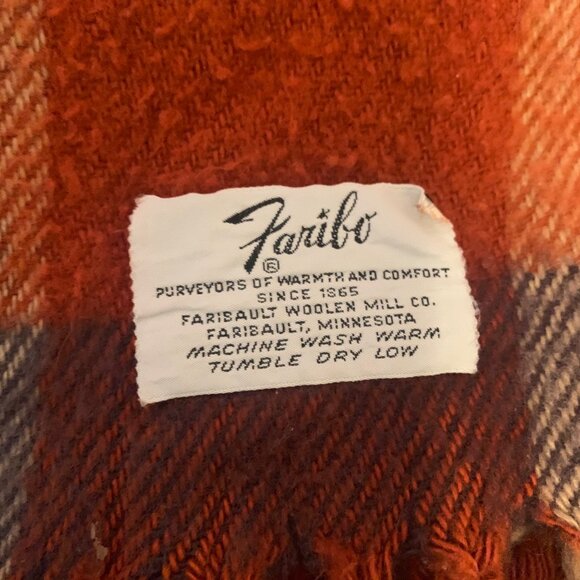 Plaid Wool Throw Blanket - Orange, Brown, Cream - Picture 4 of 7